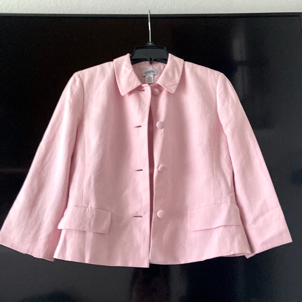 LINEN BLEND BLAZER PEA JACKET SEMI- CROPPED - Picture 2 of 10